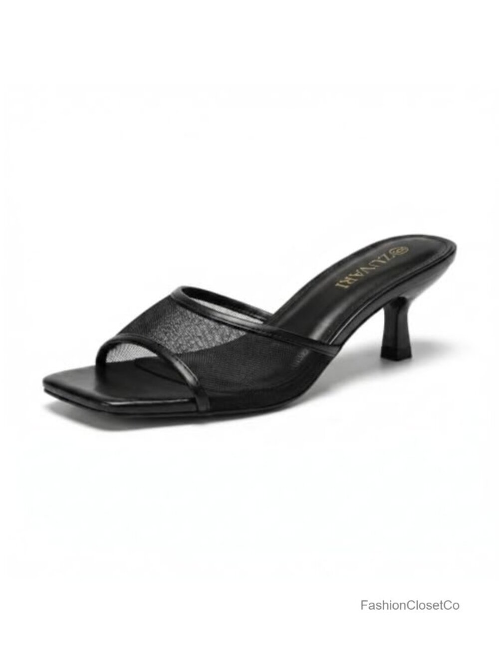 2-Inch Kitten Heel Sandals Square Open Toe Stiletto Low Heel Mules Dressy Slides